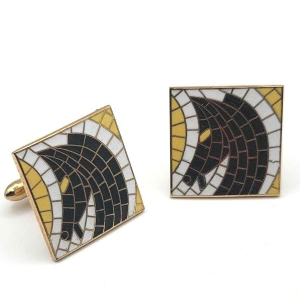 Vintage Swank Horse Mosaic Cufflinks Gold Tone Equestrian Men's Jewelry